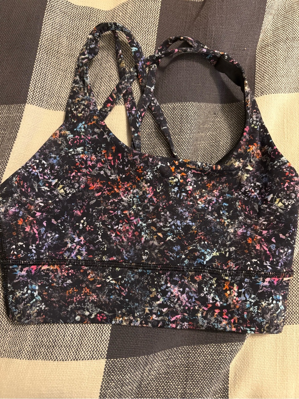 lululemon Black Floral Speckle Strappy Sports Bra size 4